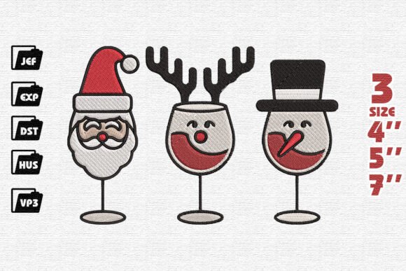 Christmas Wine Glasses Embroidery