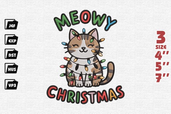 Meowy and Bright Christmas Cat Embroidery