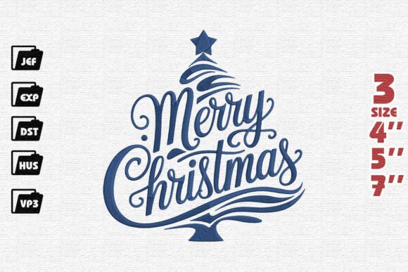 Merry Christmas Tree Shape Embroidery
