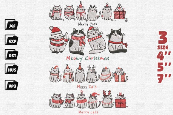 Set of 4 Meowy Christmas Embroidery