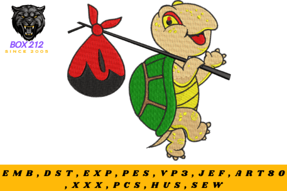 Turtle with Bag Embroidery Design