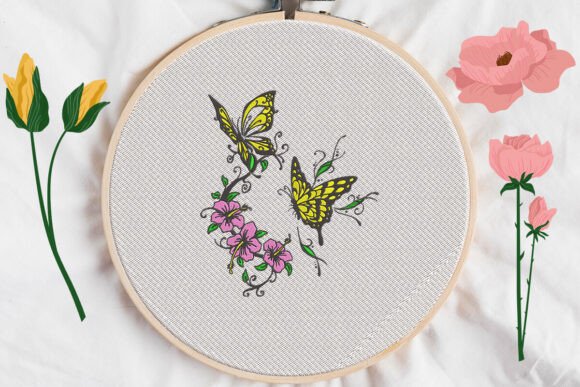 Yellow Butterflies Embroidery